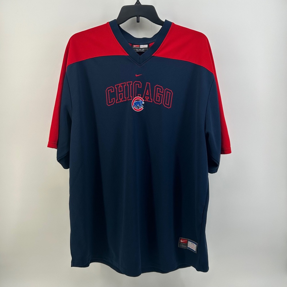 Nike Team Chicago Cubs MLB Jersey Mens 3XL Navy Blue Red V-Neck Short Sleeve